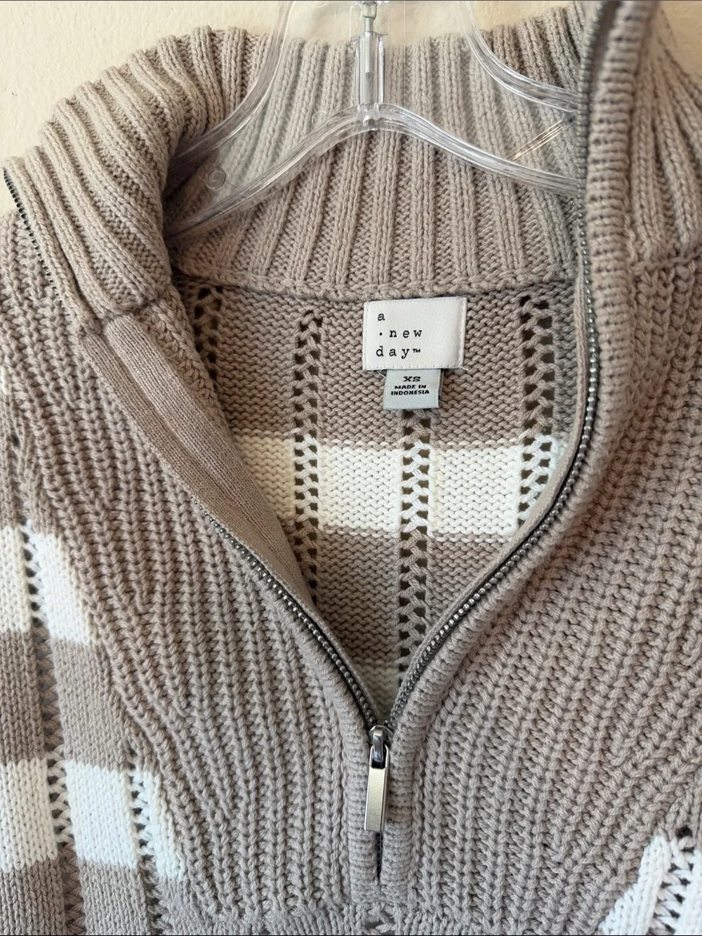 a new day Taupe and Cream Half-Zip Cowl Sweater - Picture 2 of 5